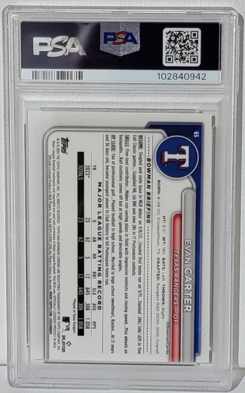 2024 Bowman Chrome Gold Evan Carter PSA 10